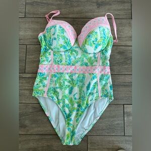 Lilly Pulitzer Pink and Green Tropical One-Piece Swimsuit